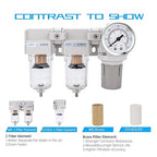 NANPU DFR-02 1/4" NPT Air Drying System - Double Air Filters, Air Pressure Regulator Combo - Semi-Auto Drain, Poly Bowl