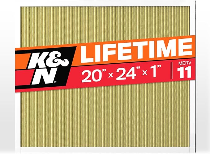 K&N 20x24x1 HVAC Furnace Air Filter, Lasts a Lifetime, Washable, Merv 11, the Last HVAC Filter You Will Ever Buy, Breathe Safely at Home or in the Office , HVC-12024,1 Count (Pack of 1)