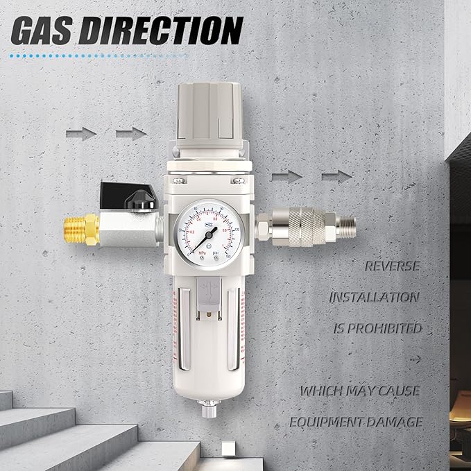 3/8" NPT Air Drying System, 5 Micron Air Line Filter with 150 PSI Gauge and Valve Shut Off Switch for Plasma Cutter and Paint Spray, Manual Drain