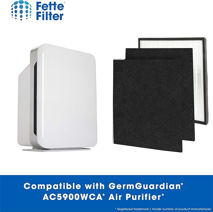 Fette Filter - Premium H13 True HEPA Replacement Filter J Compatible with GermGuardian FLT5900 for AC5900WCA & AC5900WDLX Air Purifier includes 1 Hepa 2 Activated Charcoal Filter.