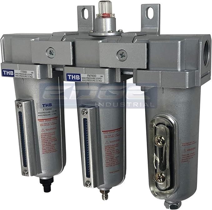 3 STAGE, INDUSTRIAL GRADE IN-LINE COALESCING FILTER & DESICCANT AIR DRYER COMBINATION WITH METAL BOWLS FOR SPRAY GUN EQUIPMENT PAINT BOOTH COMPRESSOR, PLASMA CUTTER (1/2" AUTO DRAIN)