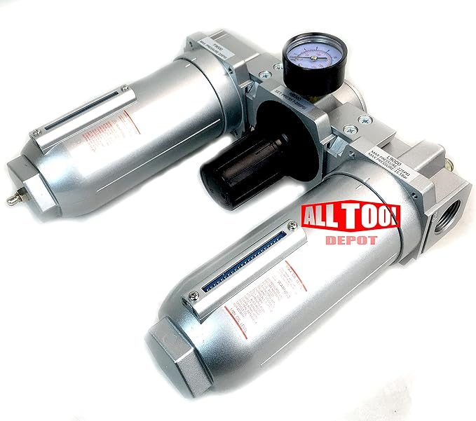 3/4" NPT SUPER DUTY Compressed Air In Line Filter Regulator Lubricator Oiler Combo, Metal Bowl, 5 Micron Element, Adjustable From 7 to 215 PSI (MANUAL DRAIN)