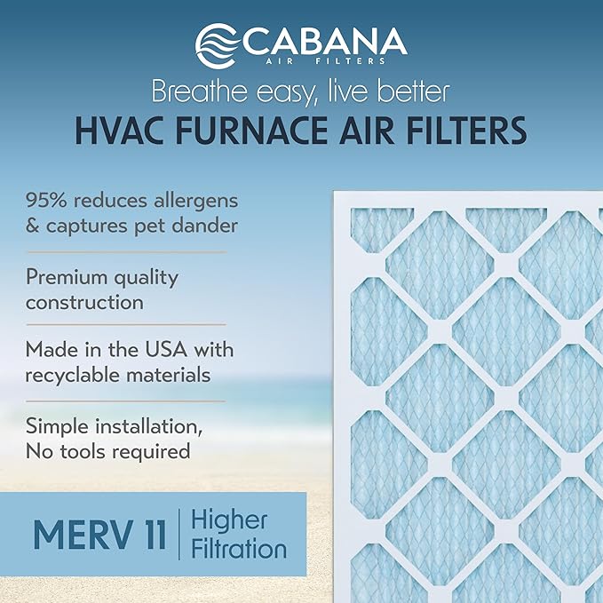 Cabana Filters 6-Pack 14x30x1 MERV 11 AC Furnace Air Filter for Home and Office - Indoor HVAC System Filtration Replacement, Captures Unwanted Particles