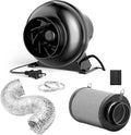 InfiniPower 4 Inch 230 CFM Inline Ventilation Fan, 4" Black Air Carbon Filter and 4 Inch 8 Feet Aluminum Ducting, Combo for Grow Tent, Greenhouse, Kitchen, Attic, Black