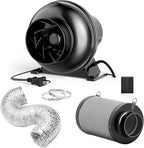 InfiniPower 4 Inch 230 CFM Inline Ventilation Fan, 4" Black Air Carbon Filter and 4 Inch 8 Feet Aluminum Ducting, Combo for Grow Tent, Greenhouse, Kitchen, Attic, Black