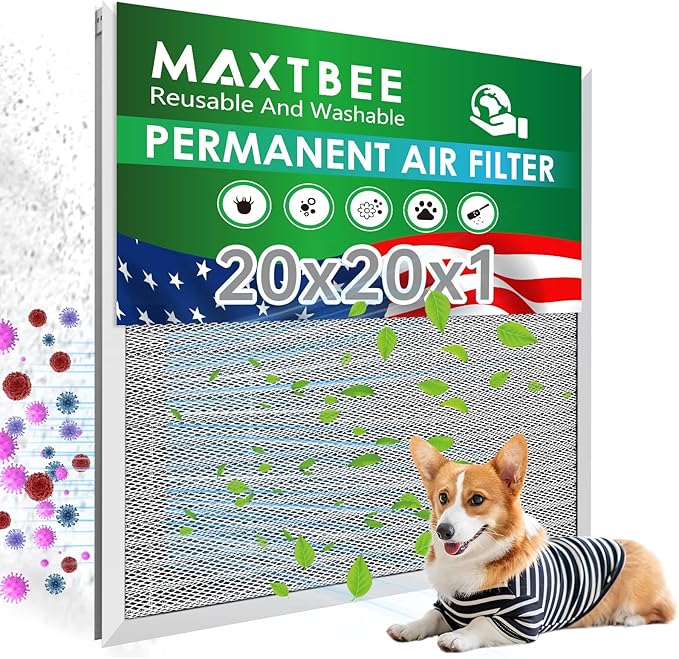20x20x1 Air Filter Electrostatic Filter Reusable Washable HVAC AC Furnace Filter,MERV 8,Lasts a Lifetime, Healthier Home or Office(Actual Size:19.75x19.75x0.8 Inch)