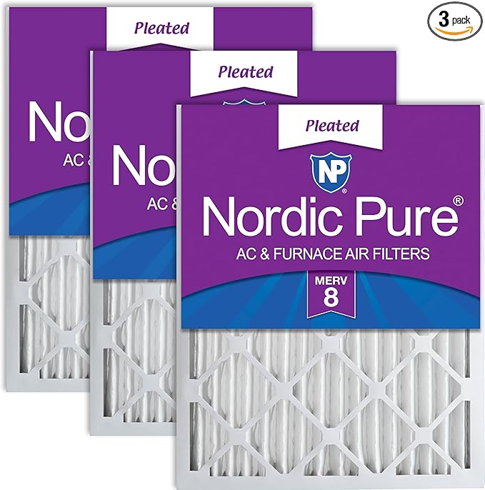 Nordic Pure 20x25x2 (Actual Size: 19 1/2 x 24 1/2 x 1 3/4) Pleated MERV 8 Air Filters 3 Pack