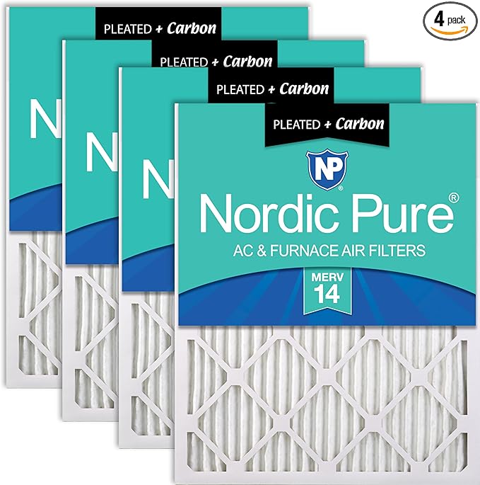 Nordic Pure 14x20x1 (Actual Size: 13 1/2 x 19 1/2 x 3/4) Pleated Air Filters MERV 14 Plus Carbon 4 Pack