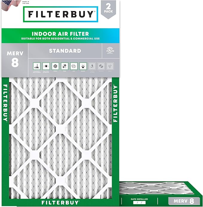 Filterbuy 14x27x1 Air Filter MERV 8 Essential Dust & Allergy Defense (2-Pack), Electrostatic Pleated HVAC AC Furnace Filters Replacement, Made in USA (Actual Size: 14.00 x 27.00 x 0.75)