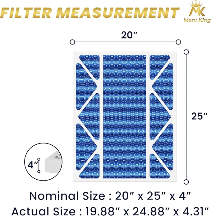 MervKing 20x25x4 Air Filter Actual Size: 19.88" x 24.88" x 4.31" MERV 11 MPR 1000-1200 | MADE IN USA | 4-Pack | Pleated HVAC AC Furnace Replacement