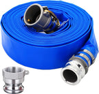 DAVCO 2" ID × 25 ft PVC Lay Flat Discharge Hose, Heavy Duty Reinforced Blue Pool Backwash Hoses For Swimming Drain Pools, with Aluminum Camlock C and E Fittings, Cam Lock Fitting Type A included