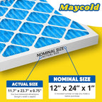 Maycold 12x24x1 MERV 11 Furnace Air Filter (6-Pack), High-Performance HVAC AC Filters for Home Use, Actual Size: 11.70” x 23.70” x 0.75”, Individually Wrapped in Plastic