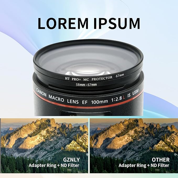 58-67mm Step-Up Ring Adapter, 58mm to 67mm Step Up Filter Ring for 58mm Lens Mount 67mm for DSLR Lenses and ND UV CPL IR Filters （58-67mm）