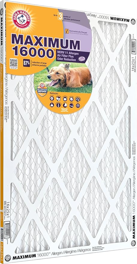 Arm & Hammer Max Allergen & Odor Reduction 14x24x1 Air and Furnace Filter, MERV 11, 4-Pack