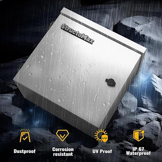 Steel Electrical Box, 16"x16"x6" Steel Enclosure, IP67 Waterproof & Rust-Resistant, Outdoor/Indoor Electrical Junction Box with Mounting Plate for Wall/Pole Mount