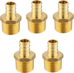 (Pack of 5) EFIELD Pex 1/2 Inch x 1/2 Inch Male NPT Adapter Brass Crimp Fittings (PEX1807017-5PCS)