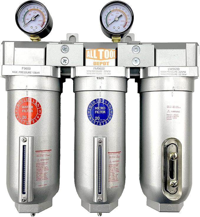 3/4" NPT SUPER DUTY Industrial Grade 3 Stages Filter Coalescing Desiccant Dryer System For Compressed Air Lines, Metal Bowls, Great For Paint Spray And Plasma Cutter (MANUAL DRAIN)