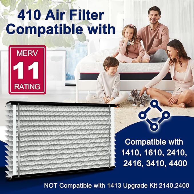 2-Pack 410 Air Filter Replacement Compatible with AprilAire Whole House Air Purifiers,Models 1410, 1610, 2410, 2416, 3410, 4400, MERV 11, Size: 16x25x4 Pleated HVAC AC Furnace Filter