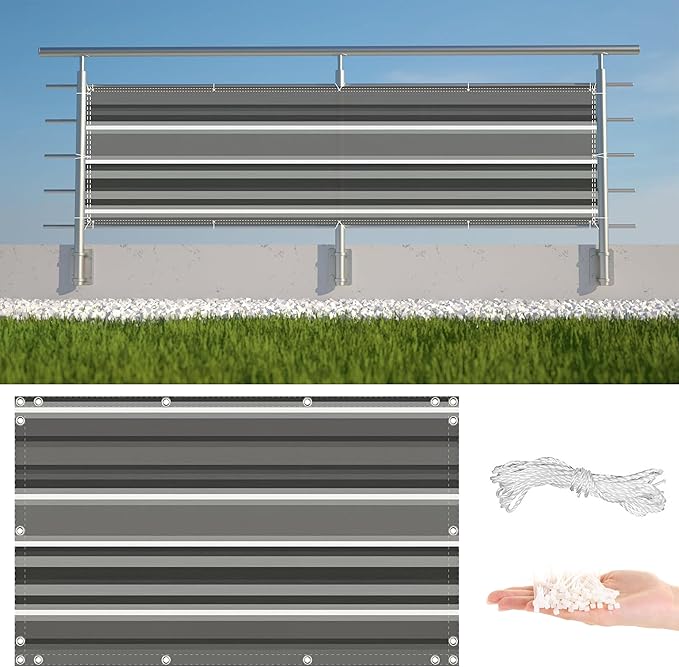 Privacy Screen Protector 2' x 19.7' UV Protection Weather Resistant Waterproof Privacy Screen for Fence, Included Cable Ties Customized size for Deck Pool Fence Railings Apartment, Black White Stripes