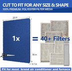 Reusable Air Filter 20x30,Washable Cut to Fit Furnace Filters,MERV 6 Replacement Filter for HVAC, RV, Washable Replacement Air Conditioner Filters, 24 PCs Hooks(Actual 20x30x0.7 in.)