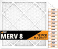 Tiger Tough 16x20x1 Air Filter MERV 8 MPR 600-800, High-Performance Pleated HVAC AC Furnace Filter Replacement for Home, 12-Pack
