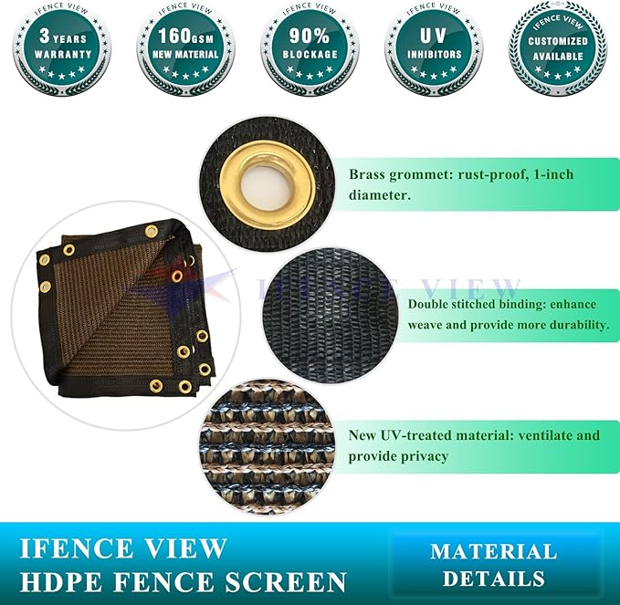 Ifenceview 6'x1' to 6'x100' Brown Shade Cloth Panels Fence Privacy Screen Fabric Mesh Net for Construction Site Yard Driveway Garden Railing Pool Balcony Canopy Awning 160 GSM (6' x 94')