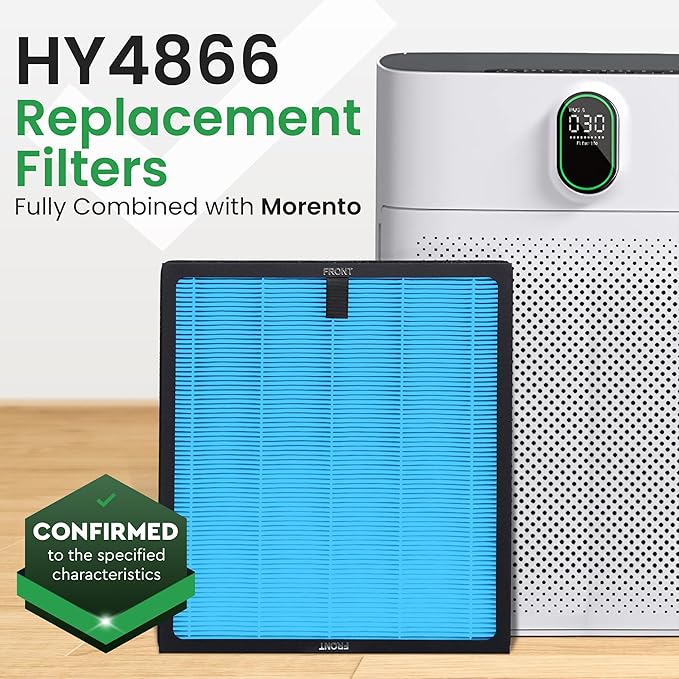 4 Pack HY4866 True HEPA Replacement Filter Compatible with MORENTO, WESTHEY HY4866, YIOU M1 - Air Purifier Filters, 4 Stage Filtration, 2in1 Carbon & Silver Technology - Blue