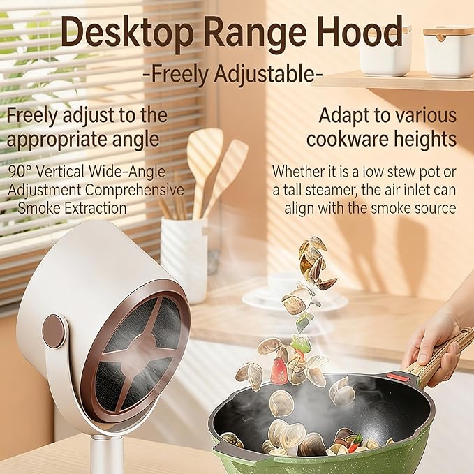 Portable Range Hood, Desktop Range Hood with 3 Speed Exhaust Fan,Low Noise Large Oil Collection Cup,Detachable Aluminum Filter, Portable Kitchen Exhaust Fan for Indoor BBQ, Hot Pot.