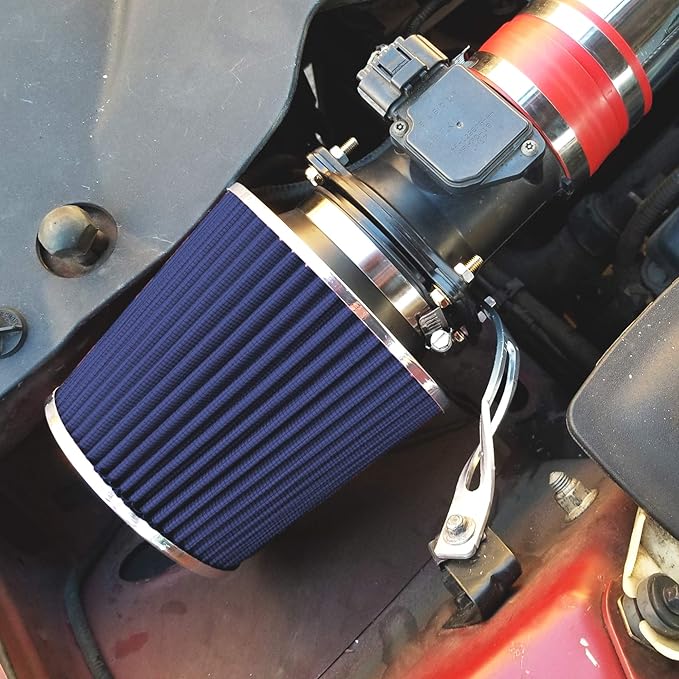 Mortar Aftermarket Auto Air Filter Replacement - Car Enthusiast Class Universal Cold Air Intake Gulps in More Air for More Engine Power & Passionate Induction Sound, 3.5 In, Blue