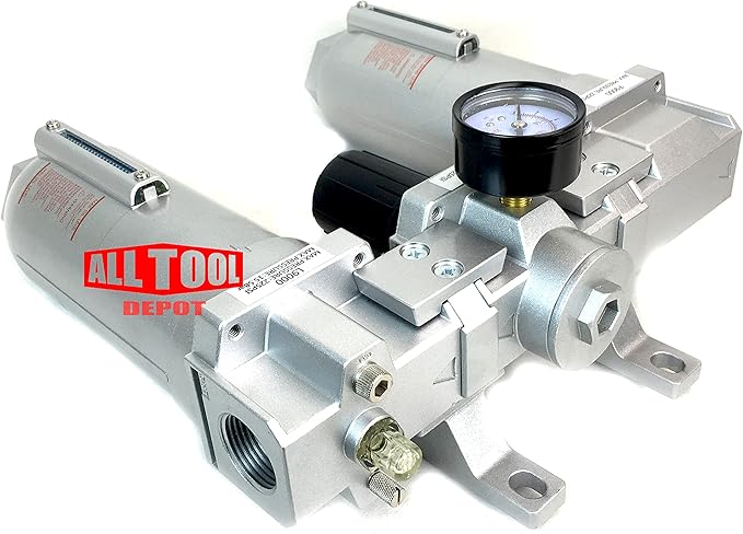 3/4" NPT SUPER DUTY Compressed Air In Line Filter Regulator Lubricator Oiler Combo, Metal Bowl, 5 Micron Element, Adjustable From 7 to 215 PSI (MANUAL DRAIN)