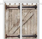 Farmhouse Wood Grain Bathroom Curtains 63 Inch Length, Window Curtains Tab Top, Vintage Country Barn Gate Brown Light Filtering Window Treatments Drapes 52"x63" 2 Panel
