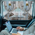 Blue Grey Wooden Magnetic Double Layer Car Window Shades,Side Window Curtains for Blackout/Breathable Mesh View,Farmhouse Barn Sunflowers Retro Privacy Sun Shades for Heat/UV Protection 26x20in 2pcs