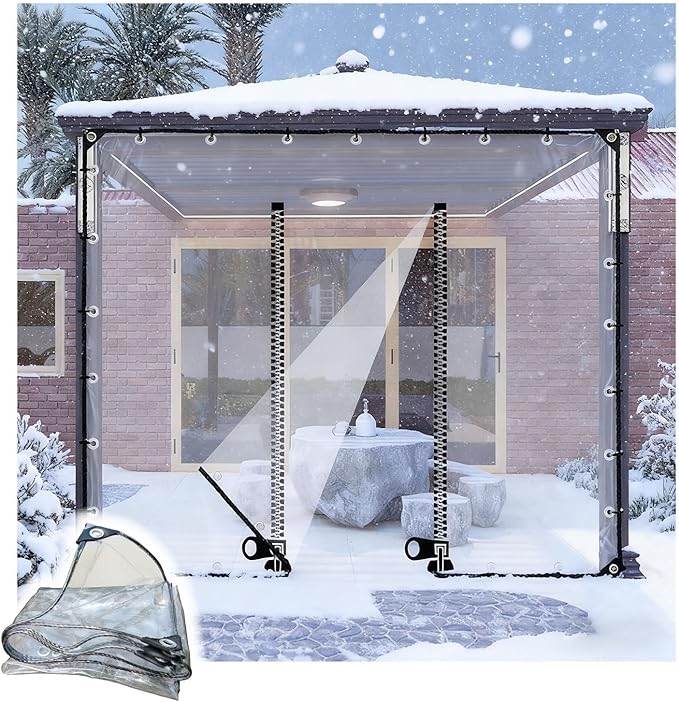 Transparent Tarpaulin Side Panels, Outdoor Clear Tarp Curtains with Zipper Door, Curtain Patio Enclosure for Pergola Porch Carport Canopies(1.5x2m)