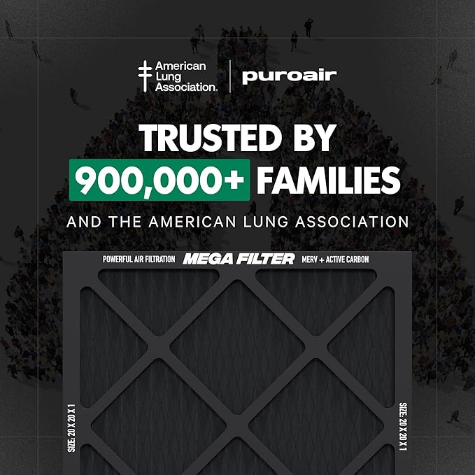 PuroAir MegaFilter - 12x12x1 Air Filter MERV 13 Activated CarbonTech Defense - Heavy Duty 3 Layer Furnace Filters Allergens, Pollen, Dust, Pet Dander, Smoke, Odors - HVAC Air Filter 12x12x1 (2-Pack)