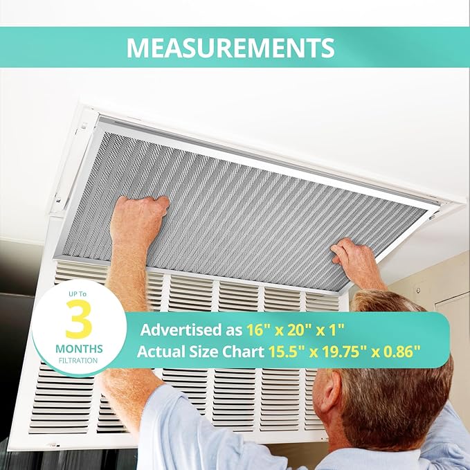 16x20x1 Electrostatic Air Filter, Washable & Reusable Aluminum AC/HVAC Furnace Filter, MERV 8, Permanent Air Filter,Breathe Fresher,Home And Office(Actual Size:19.75"x15.5"x0.86")