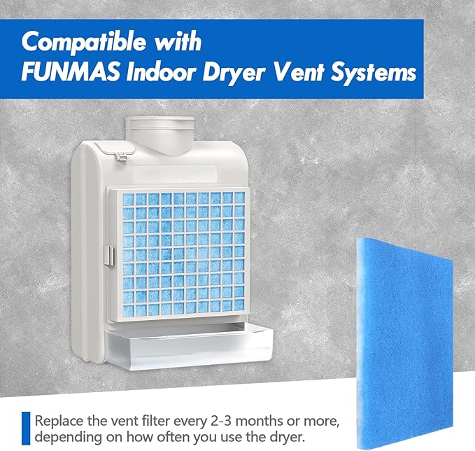 24 Pack Dryer Filter Replacement, Pre-Cut Portable Dryer Filters Compatible with FUNMAS Indoor Dryer Vent System MERV 7 Double Layer Filtration