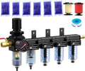 NEWPO 1/4'' NPT 5 Stage Air Dryer for Compressor,Air Compressor Water Separator System with 5＆0.01 Micron Filter Cartridge,Triple Desiccant Dryer Air Drying System, Metal Bowl Semi-Auto Drain (Black)
