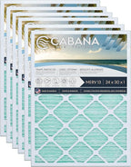 Cabana Filters 6-Pack 24x30x1 MERV 13 AC Furnace Air Filter for Home and Office - Indoor HVAC System Filtration Replacement, Captures Unwanted Particles