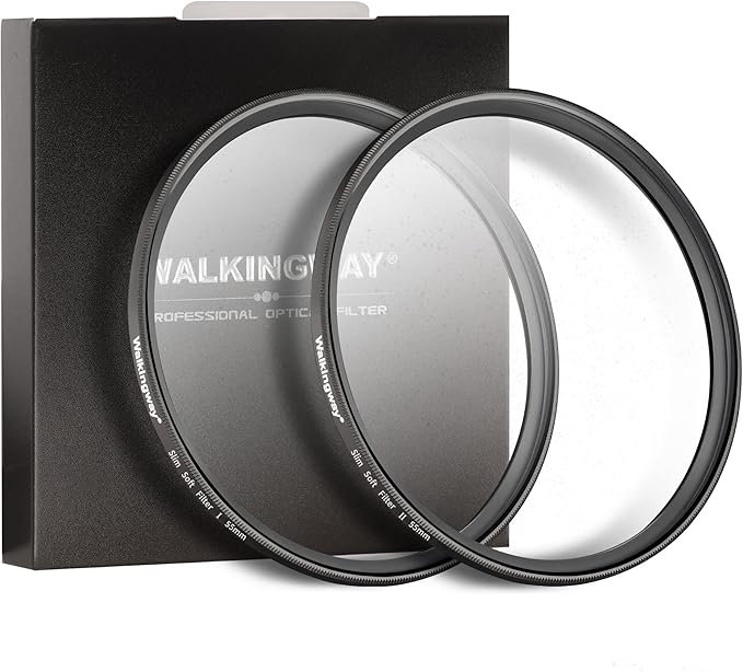 Walking Way 55MM White Mist Diffusion Filter Soft Focus Circular Lens Filter Set Dreamy Fog Effect Softening Camera Diffuser for Digital DSLR Camera 2pcs(Soft 1 and 2)