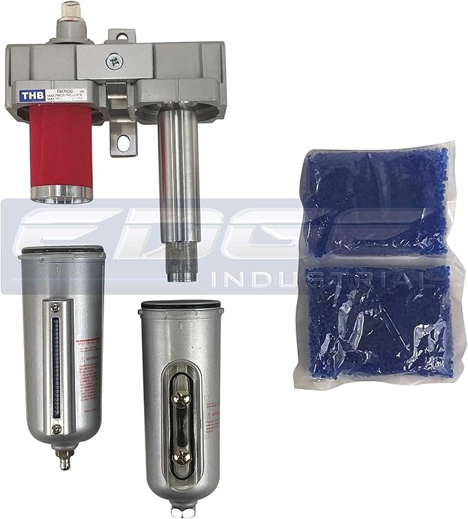 INDUSTRIAL GRADE 3/4" NPT, IN-LINE COALESCING FILTER & DESICCANT AIR DRYER COMBINATION WITH METAL BOWLS FOR SPRAY GUN EQUIPMENT PAINT BOOTH COMPRESSOR, PLASMA CUTTER (With Auto Drain)