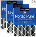 Nordic Pure 20x20x2 (19 1/2 x 19 1/2 x 1 3/4) Furnace Air Filters MERV 12 Pleated Plus Carbon 3 Pack