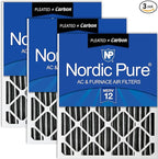 Nordic Pure 16x20x2 (Actual Size: 15 1/2 x 19 1/2 x 1 3/4) Furnace Air Filters MERV 12 Pleated Plus Carbon 3 Pack