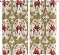 2 Panel Kitchen Cafe Curtains, Camels Palm Trees Sunlight Filtering Nature Air Through, Window Decor Tier Curtains for Living Room 80W x 63L inch Desert Date Coconut Trees Leaves Cords Beige