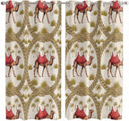 2 Panel Kitchen Cafe Curtains, Camels Palm Trees Sunlight Filtering Nature Air Through, Window Decor Tier Curtains for Living Room 80W x 63L inch Desert Date Coconut Trees Leaves Cords Beige