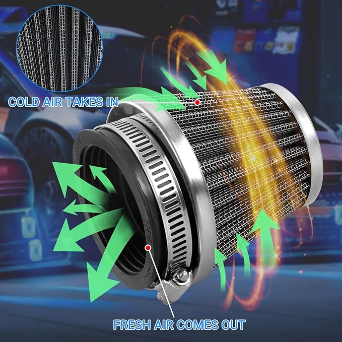 52mm Cold Air Intake Filter for Motorcycle Turbo Vent Breather Air Intake Black- 4Pcs