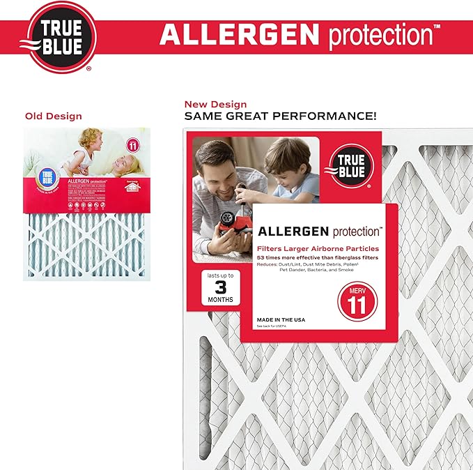 True Blue 10x20x1 MERV 11 Allergen Air Filter (4-Pack) | Electrostatic Pleated HVAC Furnace Air Filter | Replacement Filter for Home Use | Made in USA