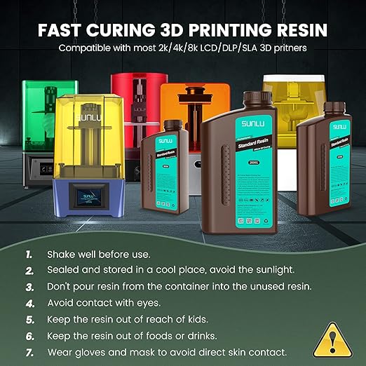 SUNLU 3D Printer Resin 1kg, Fast Curing Standard 3D Resin for LCD DLP SLA 3D Printers, 395 to 405nm UV Curing 3D Printing Liquid Photopolymer Resin, Low Shrinkage, High Precision, 1000g, Clear Green