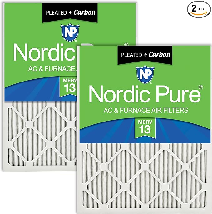 Nordic Pure 24x30x1 (Actual Size: 23 1/2 x 29 1/2 x 3/4) Pleated Air Filters MERV 13 Plus Carbon 2 Pack