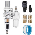 NANPU 1/4" NPT Auto-Drain Air Filter Regulator Lubricator Combo (FRL) Water/Oil Trap Separator - Gauge(0-150 psi), 5 Micron Brass Element, Poly Bowl, Metal Bracket