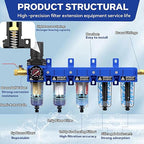 1/2'' NPT 5 Stage Air Drying System,5 &0.5 &0.01 Micron Filter Cartridge,Double Desiccant Dryers & Air Regulator,Metal Bowl, Semi-Auto Drain,Industrial Grade-Blue